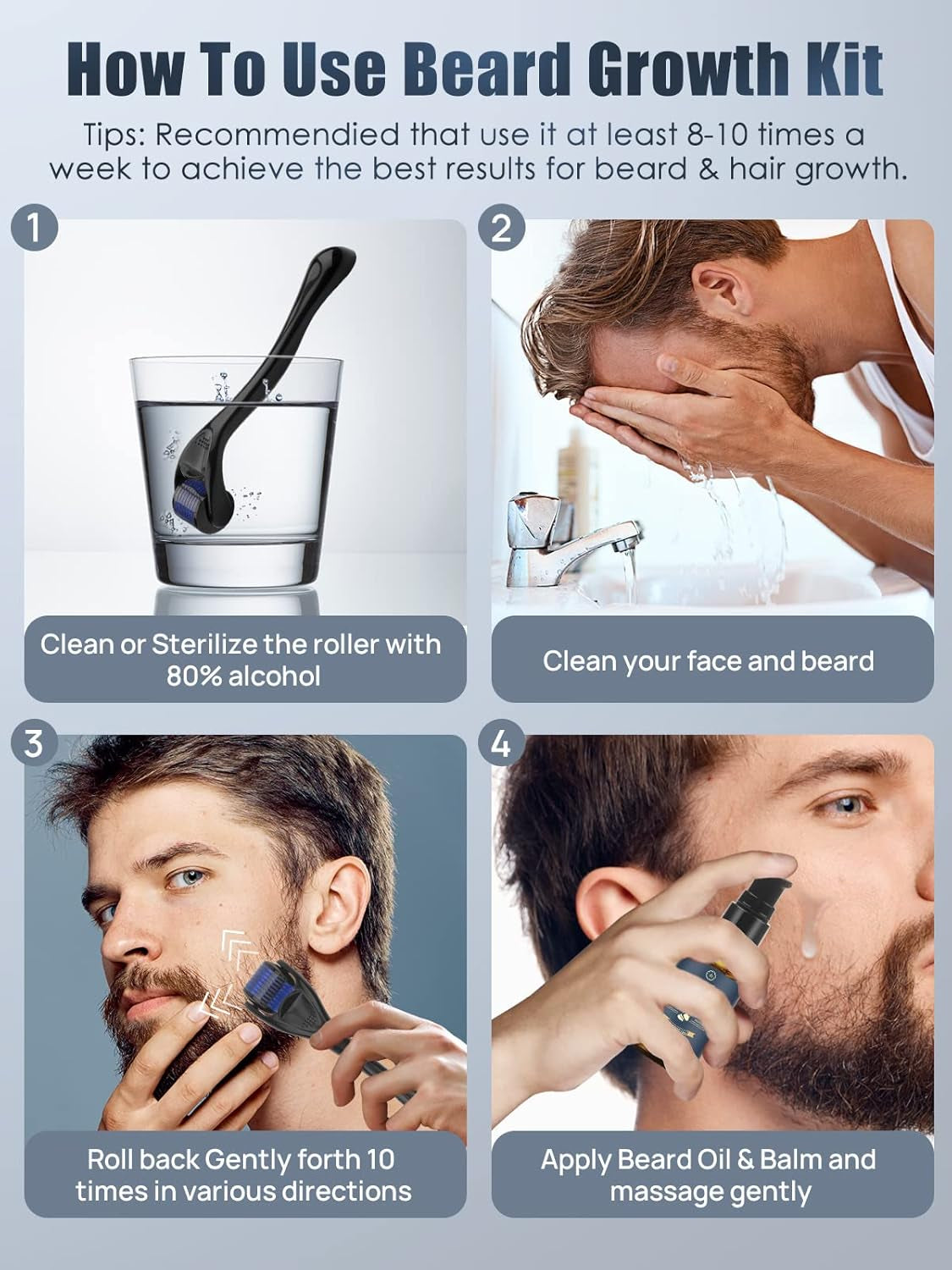 Beard Growth Kit, Oukzon Bart Wachstum Set - Bartwuchsmittel Männer Mit Bartroller 0,25Mm, Bartwuchs Bartöl, Bartbalsam, Bartschere, Bartwachstum Bartpflege Set, Vatertag Weihnachten Herren Geschenke