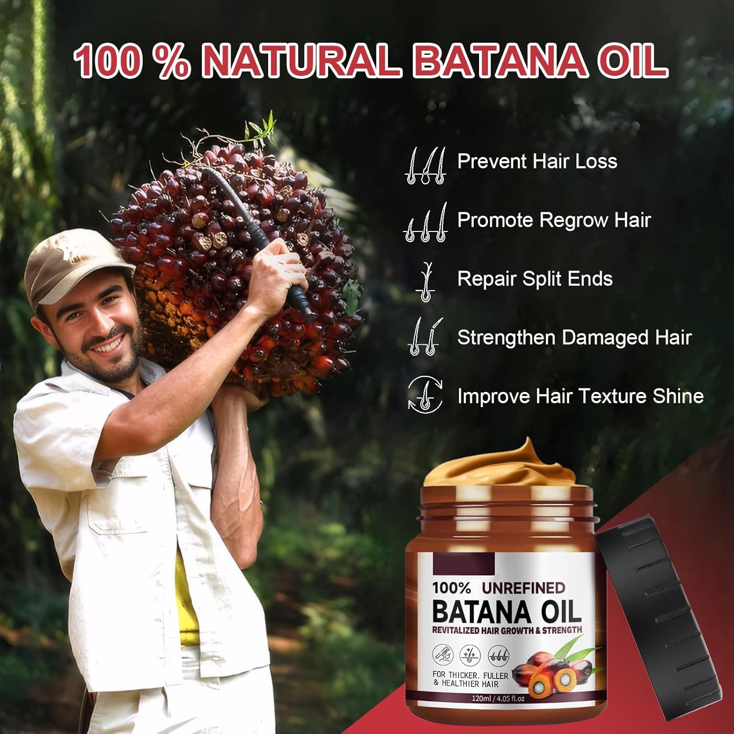 Bio Batana Öl Für Haarwachstum, 120 ML Organic Batana Oil Hair Growth Conditioner, Pure Raw Batana Oil Treatment, Verhindert Haarausfall, Repariert Beschädigtes Haar