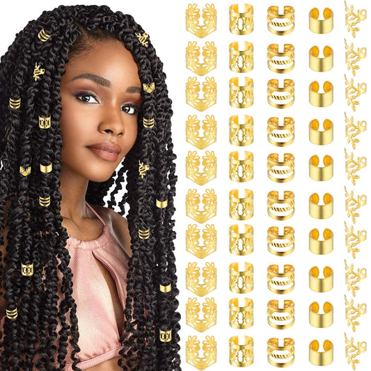 50 Stück Gold-Haarschmuck Für Zöpfe, Loc Schmuck Für Haar, Manschetten-Clips Für Dreadlock-Zubehör, Haarspiralen Clips Haarschmuck Für Dreadlocks Für Männer Frauen Mädchen Und Jungen Zöpfe