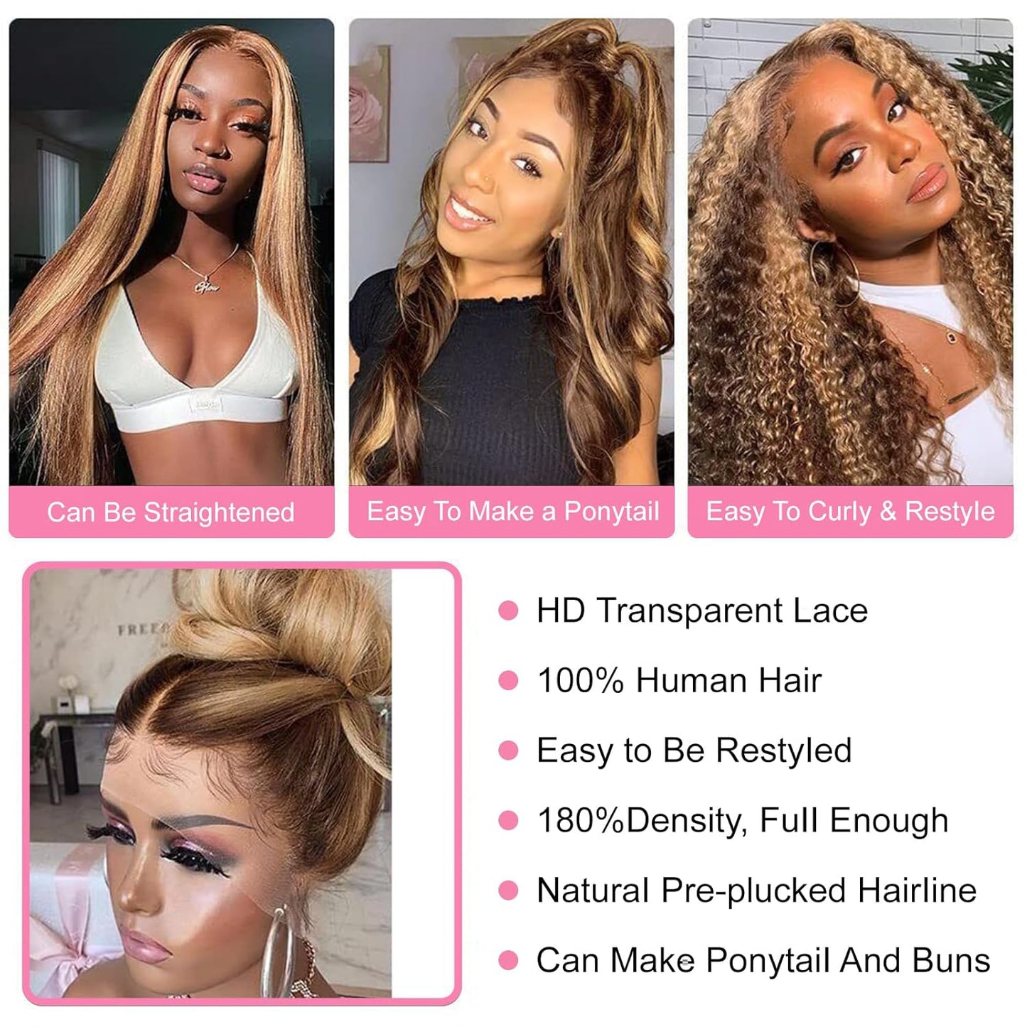 20 Zoll Perücke Damen Echthaar 13X4 Lace Front Wig Human Hair Echthaar Perücke Highlight Ombre 4/27 Body Wave Wig Human Hair 180% Density Blonde Perücke Damen Human Hair Wig (50Cm)