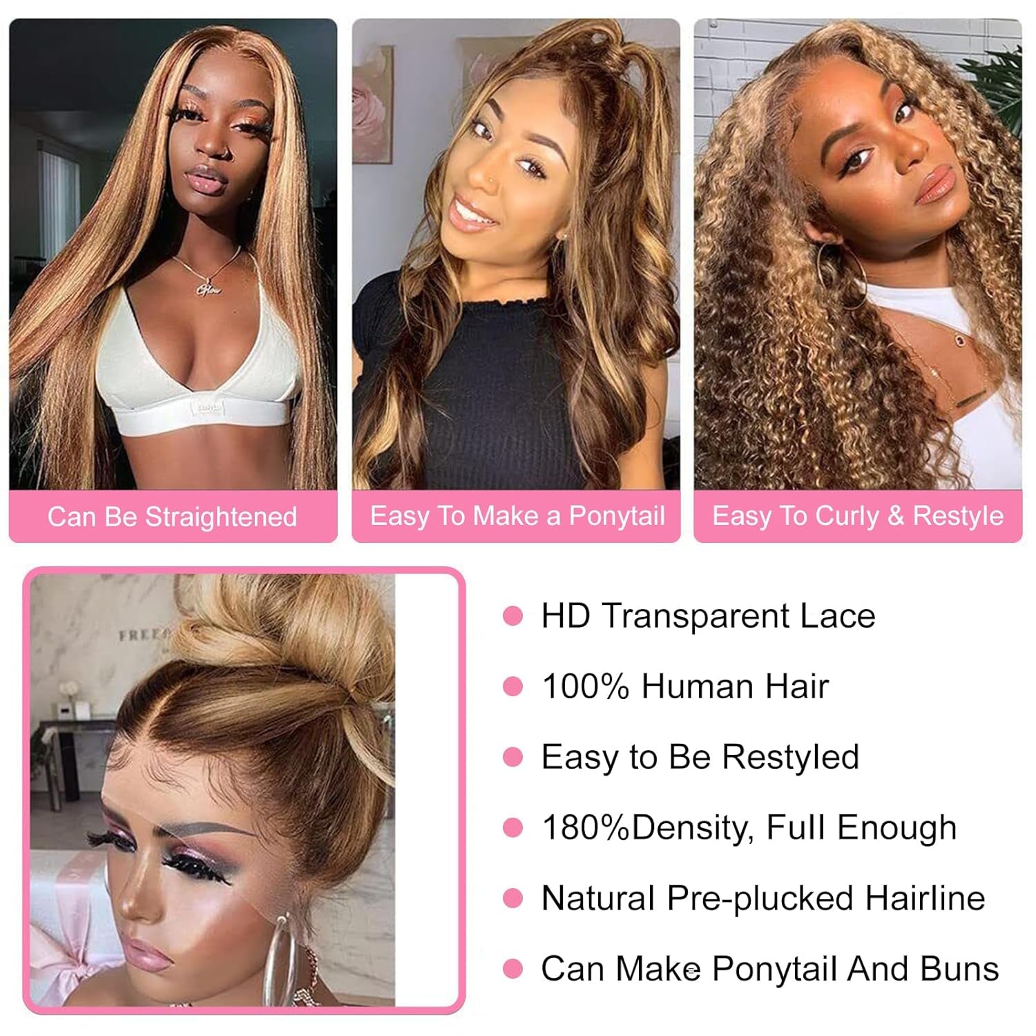 20 Zoll Perücke Damen Echthaar 13X4 Lace Front Wig Human Hair Echthaar Perücke Highlight Ombre 4/27 Body Wave Wig Human Hair 180% Density Blonde Perücke Damen Human Hair Wig (50Cm)