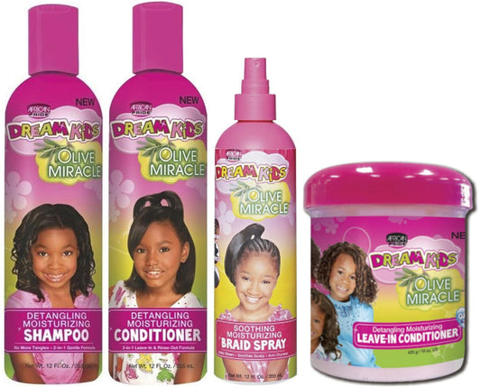 African Pride - Dream Kids Detangling Shampoo, Conditioner, Braid Spray & Leave-In Conditioner Set