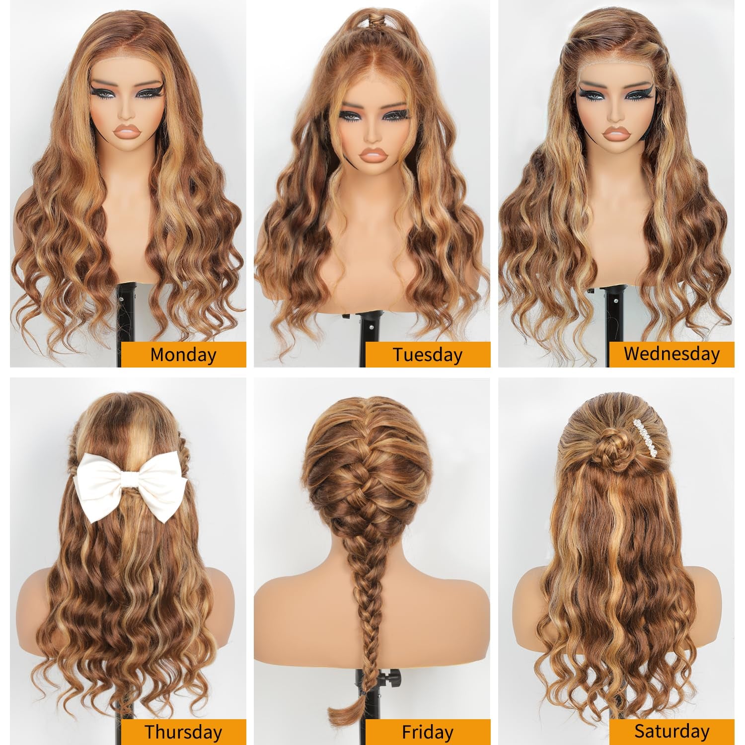 20 Zoll Perücke Damen Echthaar 13X4 Lace Front Wig Human Hair Echthaar Perücke Highlight Ombre 4/27 Body Wave Wig Human Hair 180% Density Blonde Perücke Damen Human Hair Wig (50Cm)