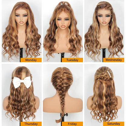 20 Zoll Perücke Damen Echthaar 13X4 Lace Front Wig Human Hair Echthaar Perücke Highlight Ombre 4/27 Body Wave Wig Human Hair 180% Density Blonde Perücke Damen Human Hair Wig (50Cm)